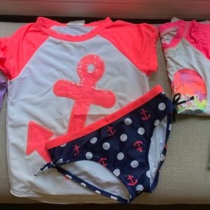 20 Piece Lot of Adorable Girls Bathing Suits, Rash Gaurds, Cover-Ups Size 7-8